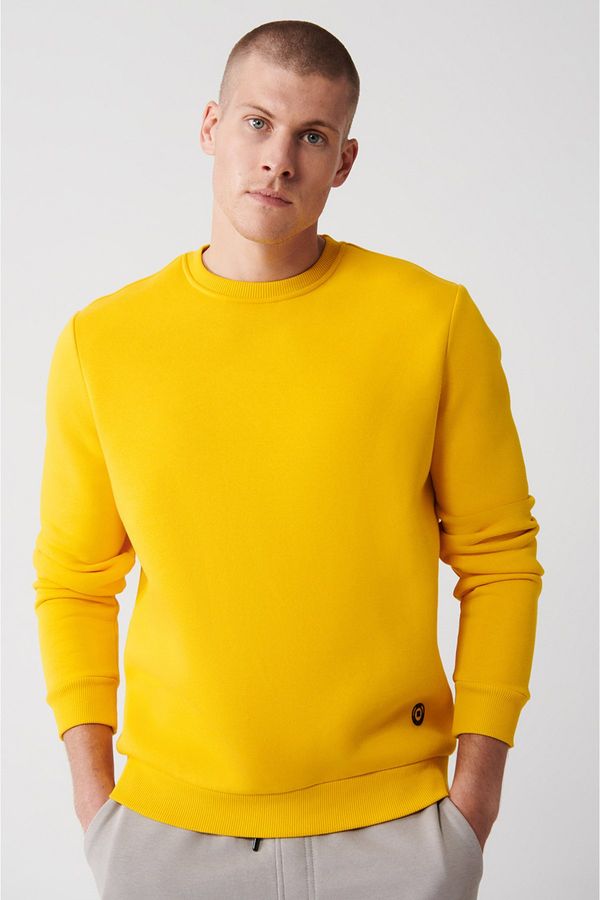 Avva Avva Yellow Unisex Sweatshirt Crew Neck With Fleece Inside 3 Thread Cotton Regular Fit