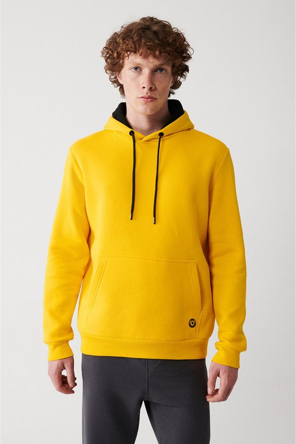 Avva Avva Yellow Unisex Sweatshirt Hooded Inner Collar Fleece 3 Thread Cotton Regular Fit