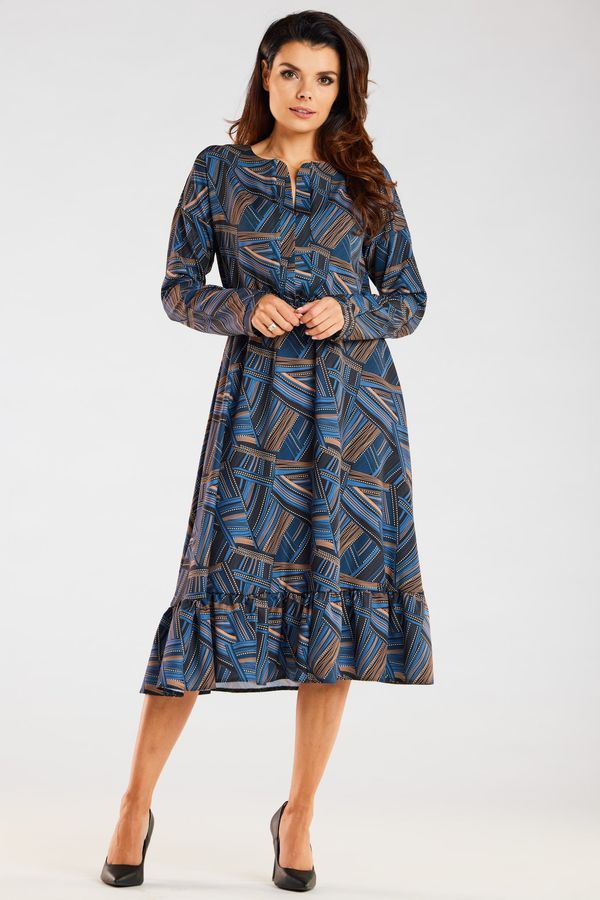 Awama Awama Woman's Dress A468 Navy Blue/Brown