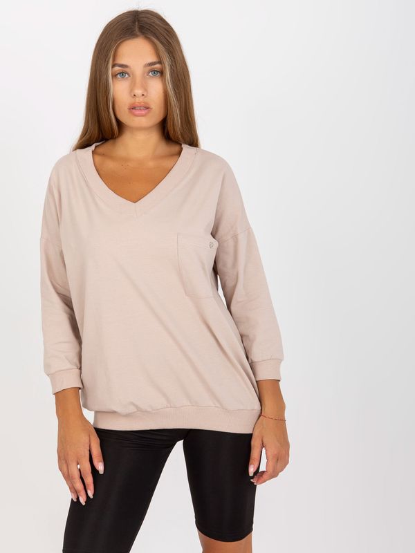 Fashionhunters Basic beige cotton blouse with 3/4 sleeves