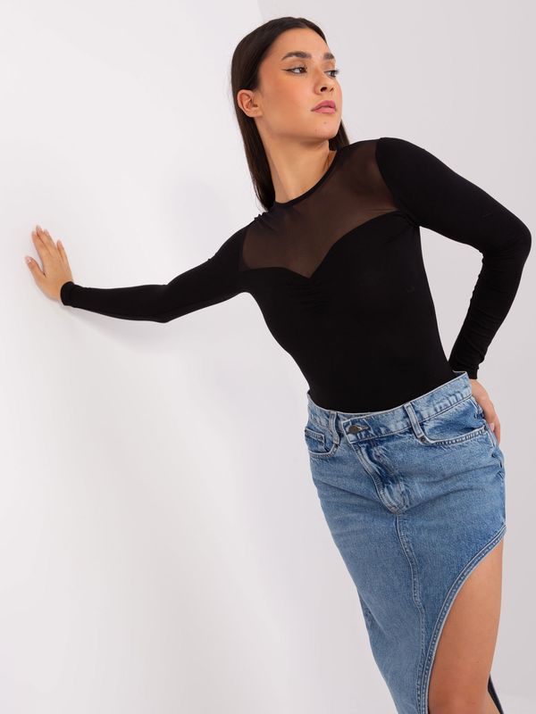 Fashionhunters Basic black blouse with ruffles BASIC FEEL GOOD