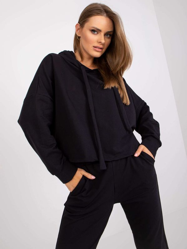 Fashionhunters Basic black two-piece cotton sweatshirt