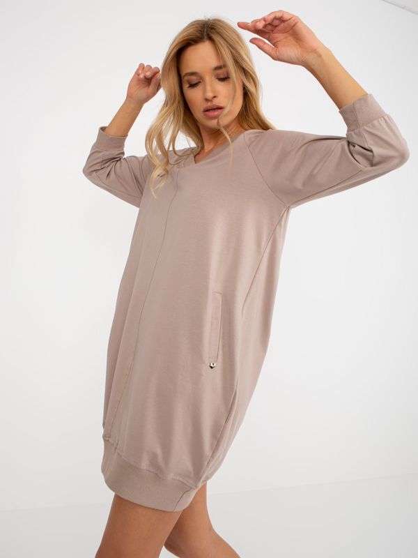 Fashionhunters Basic dark beige sweatshirt dress made of cotton Salerno