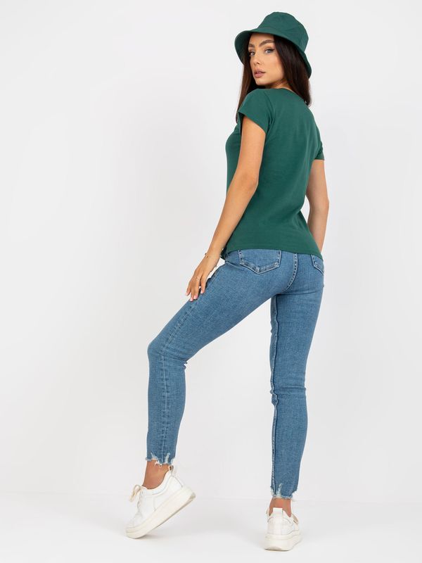 Fashionhunters Basic dark green cotton t-shirt for women