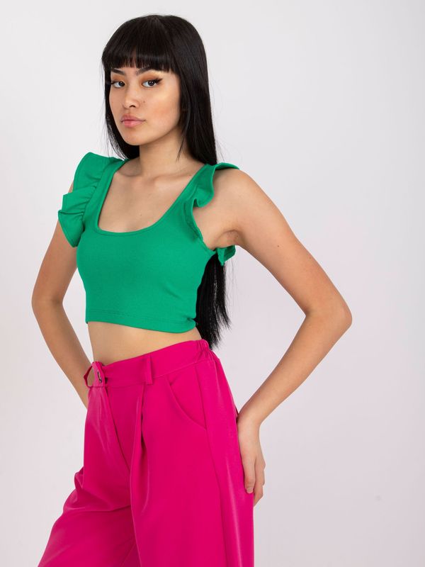 Fashionhunters Basic dark green striped crop top RUE PARIS