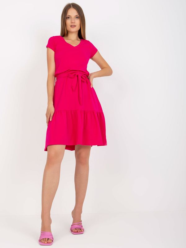 Fashionhunters Basic Fuchsia Dress with V Rue Paris neckline