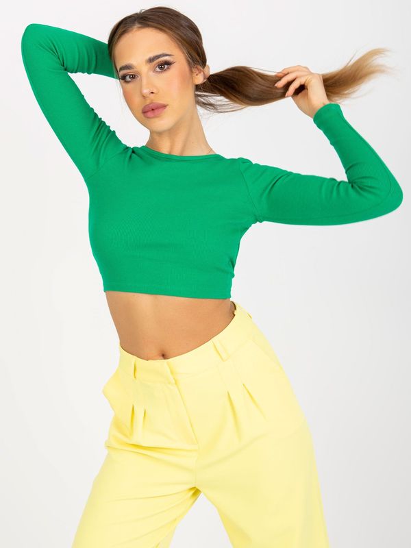 Fashionhunters Basic green short blouse with stripes RUE PARIS