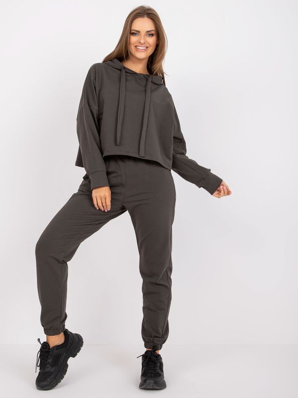 Fashionhunters Basic khaki sweatshirt with high waisted trousers