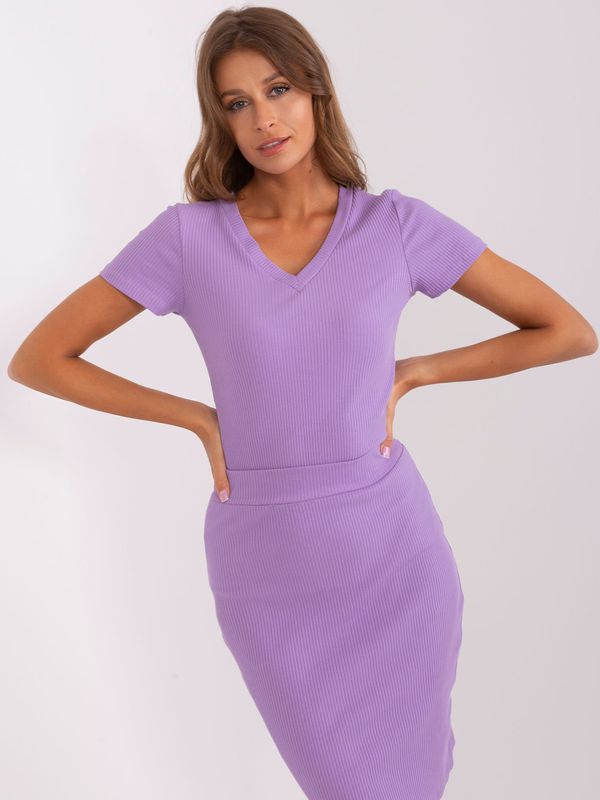 Fashionhunters Basic light purple ribbed cotton blouse