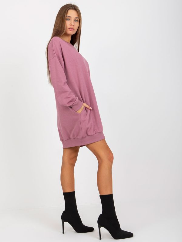 Fashionhunters Basic Pink Long Sweatshirt with Round Neckline