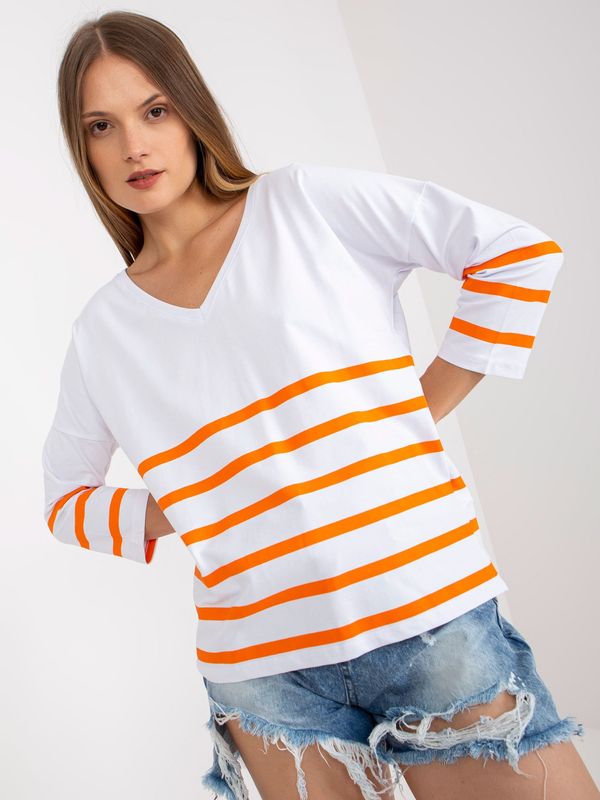 Fashionhunters Basic white-orange striped blouse RUE PARIS