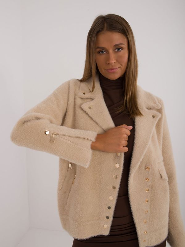 Fashionhunters Beige alpaca jacket with zippers