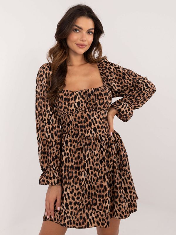 Fashionhunters Beige and black leopard print dress