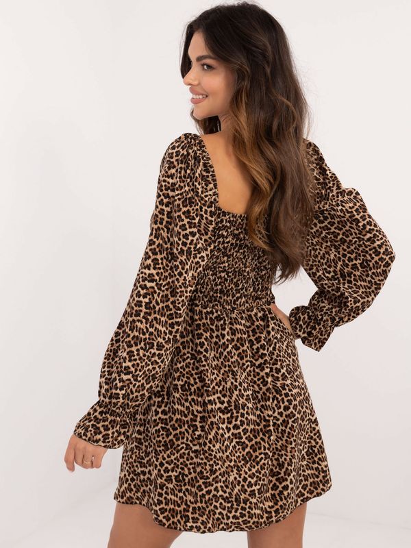 Fashionhunters Beige and black mini dress with animal print