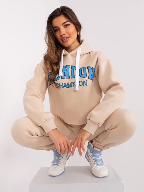 Fashionhunters Beige and blue insulated tracksuit with sweatshirt