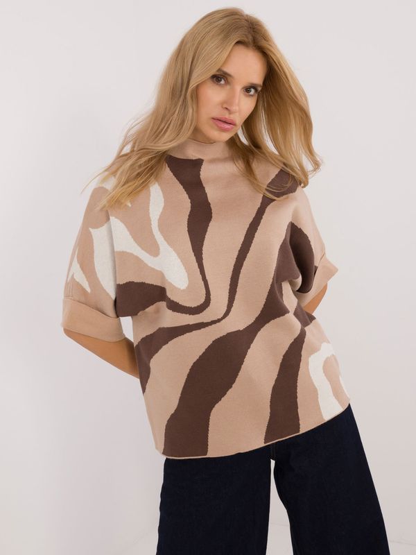 Factory Price Beige and brown women's oversize sweater with patterns