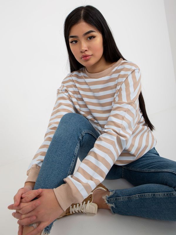 Fashionhunters Beige and white basic women's striped sweatshirt by RUE PARIS