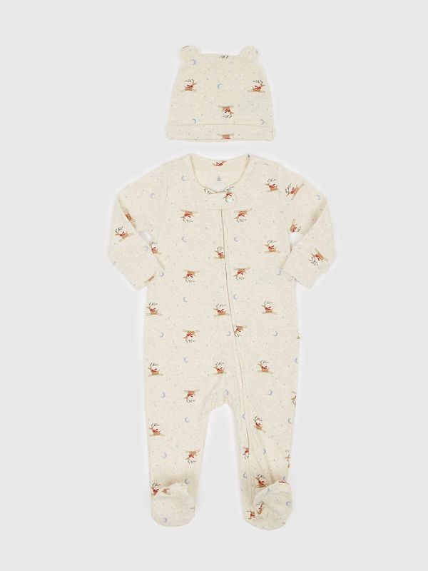 GAP Beige baby rompers with a GAP cap