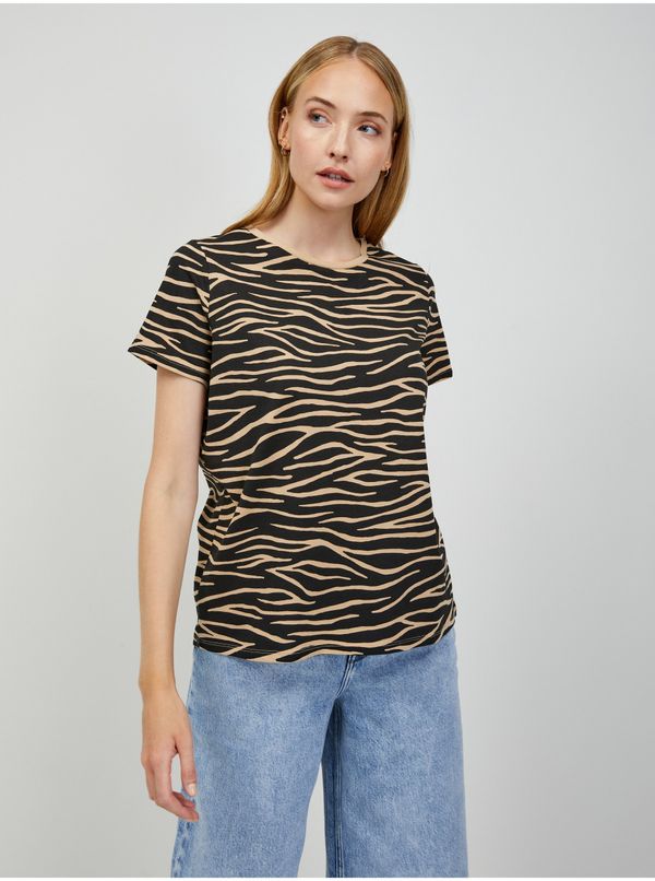Orsay Beige-black T-shirt with animal pattern ORSAY - Women