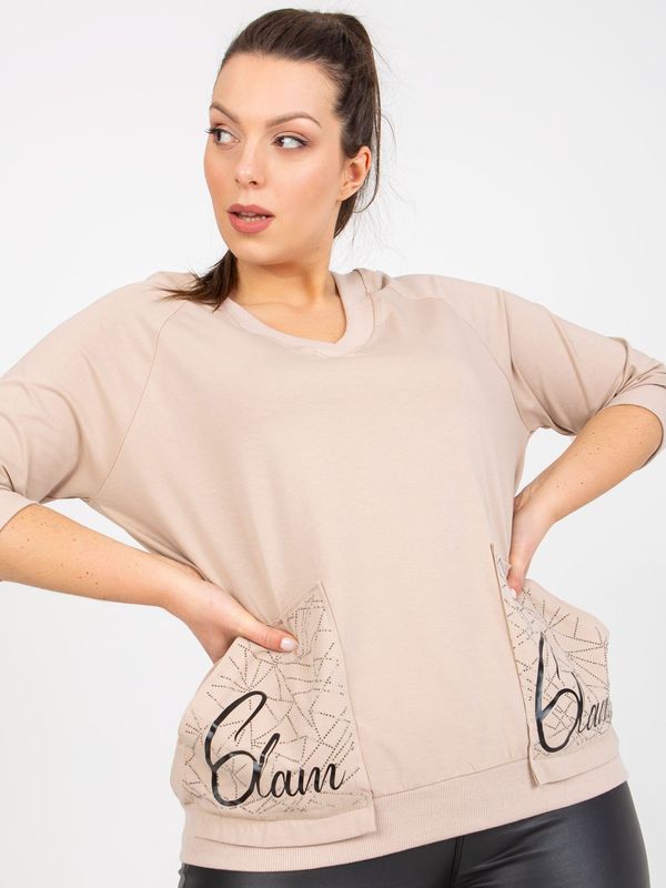Fashionhunters Beige blouse plus size for everyday wear with app