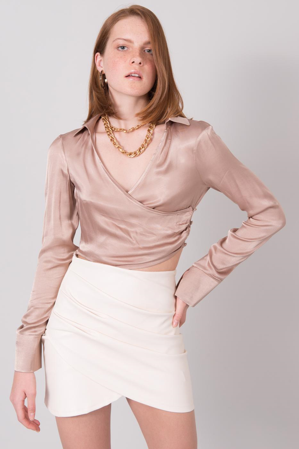 Fashionhunters Beige blouse with BSL collar