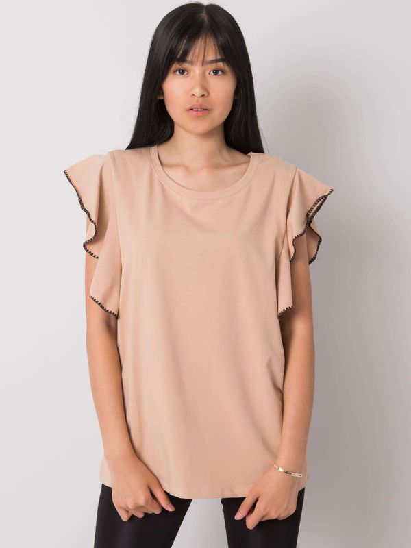 Fashionhunters Beige blouse with decorative sleeves