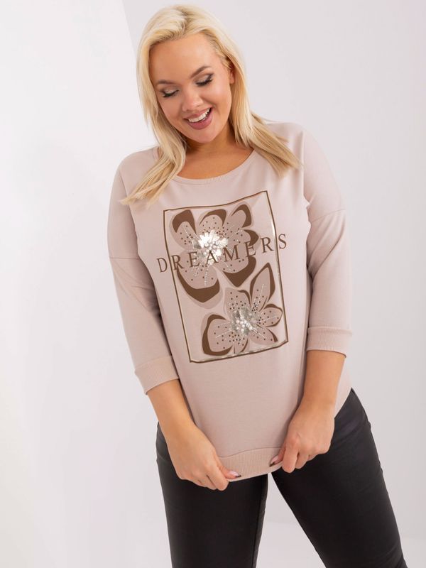 Fashionhunters Beige casual blouse plus size with print