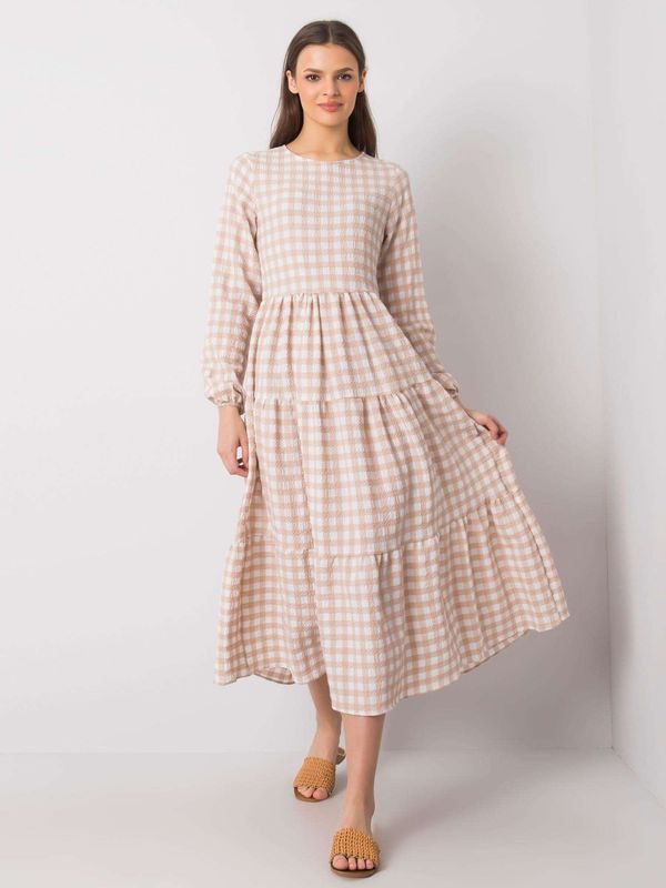 Fashionhunters Beige Checkered Dress Pasadena RUE PARIS