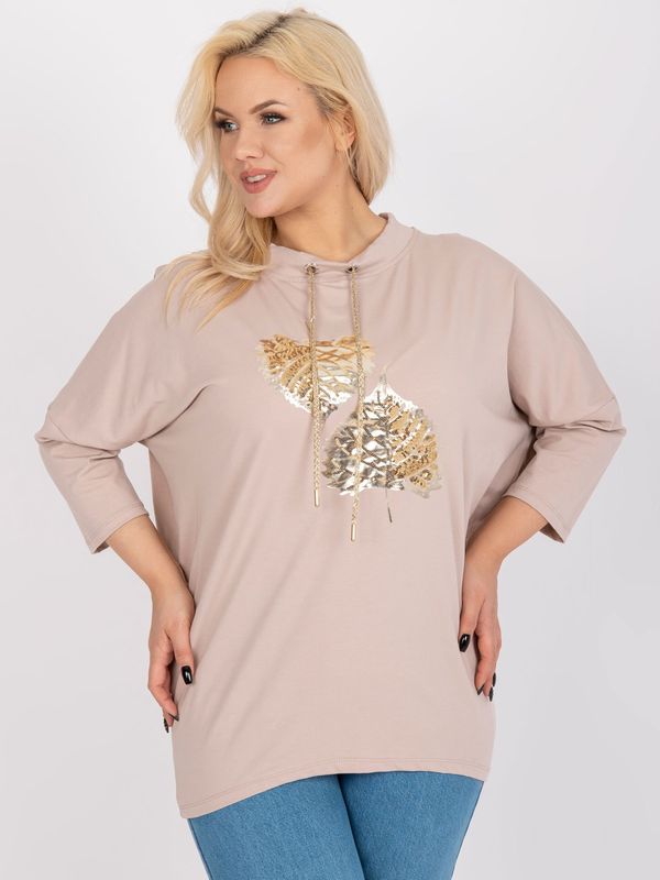 Fashionhunters Beige cotton blouse of larger size with sequins