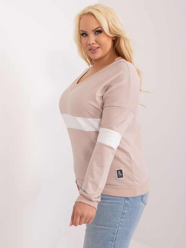 Fashionhunters Beige cotton blouse plus size