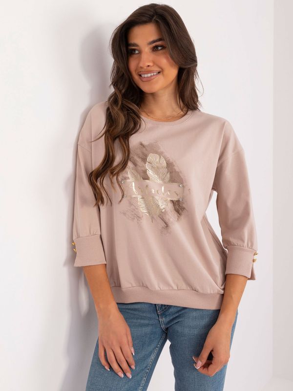 Fashionhunters Beige cotton blouse with print