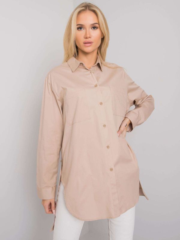 Fashionhunters Beige cotton shirt