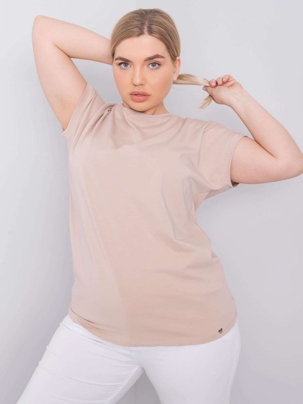 Fashionhunters Beige cotton T-shirt plus size