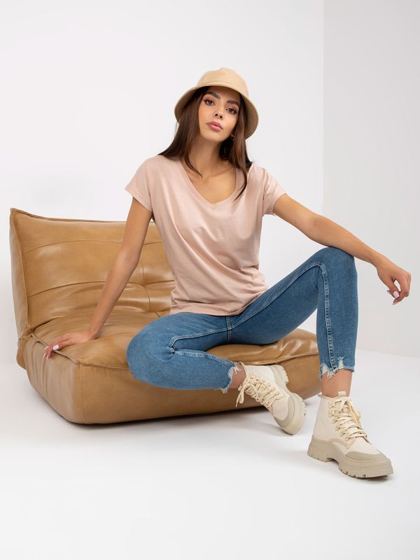 BASIC Feel Good Beige cotton V-neck t-shirt BASIC