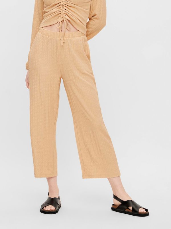 Pieces Beige Cropped Loose Trousers Pieces Lara - Women