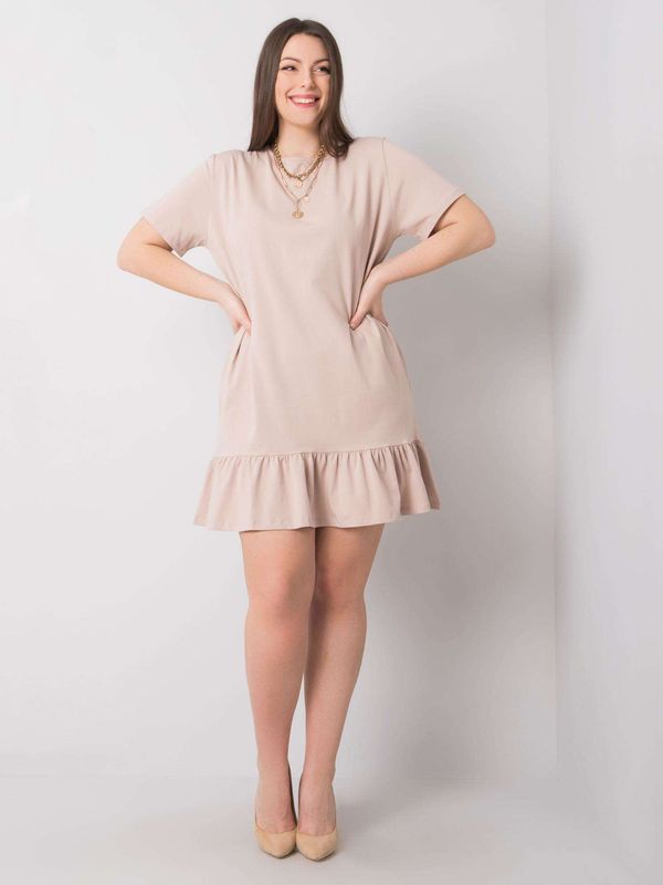 Fashionhunters Beige dress plus sizes with frill