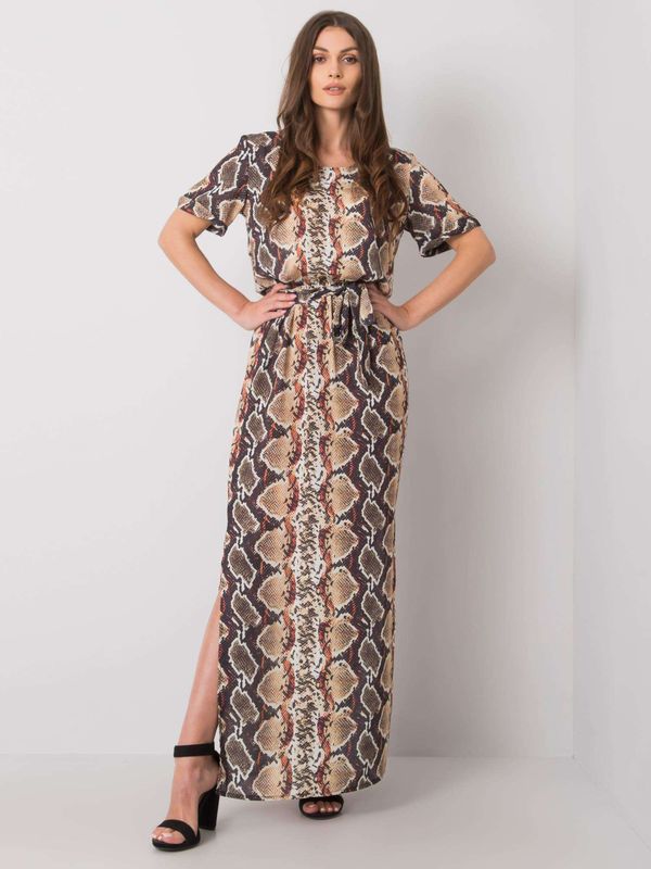Fashionhunters Beige dress with Meriem print