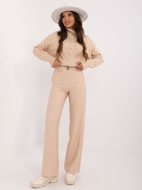 Fashionhunters Beige fabric trousers with button fastening