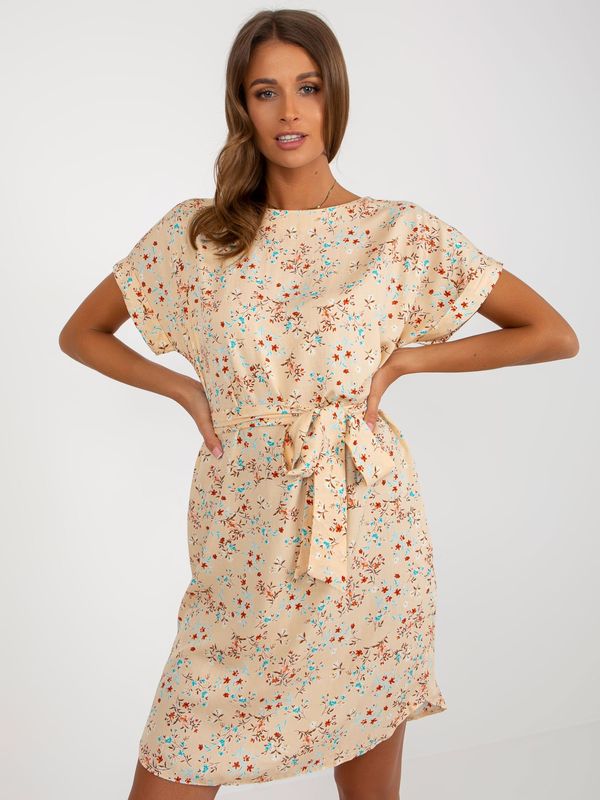 Fashionhunters Beige floral knee-length dress from RUE PARIS