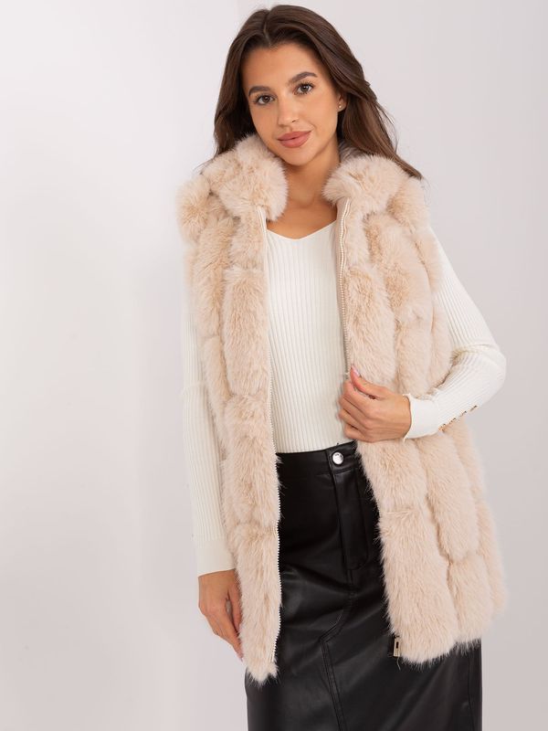 Fashionhunters Beige fur vest with eco-leather inserts