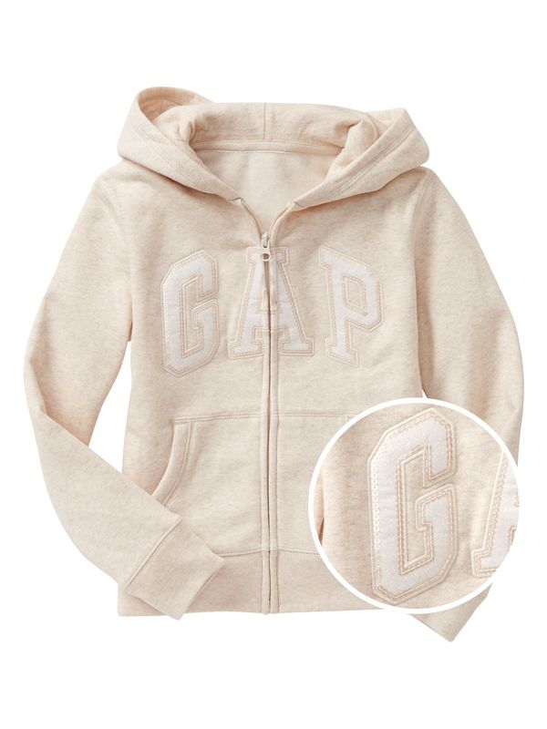 GAP Beige Girls' Sweatshirt GAP Logo zip hoodie in fleece