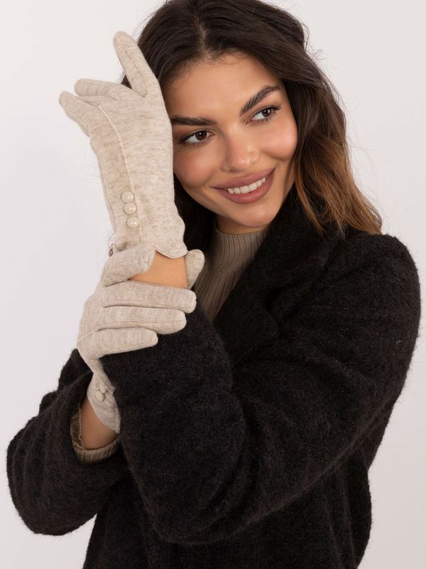 Wool Fashion Italia Beige knitted women's gloves