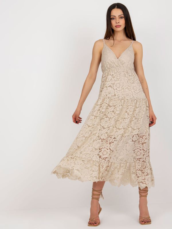 Fashionhunters Beige lace dress with frill OCH BELLA