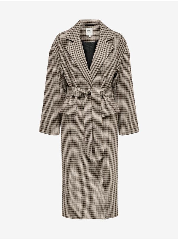 Only Beige ladies checkered coat with wool ONLY Lipa - Ladies