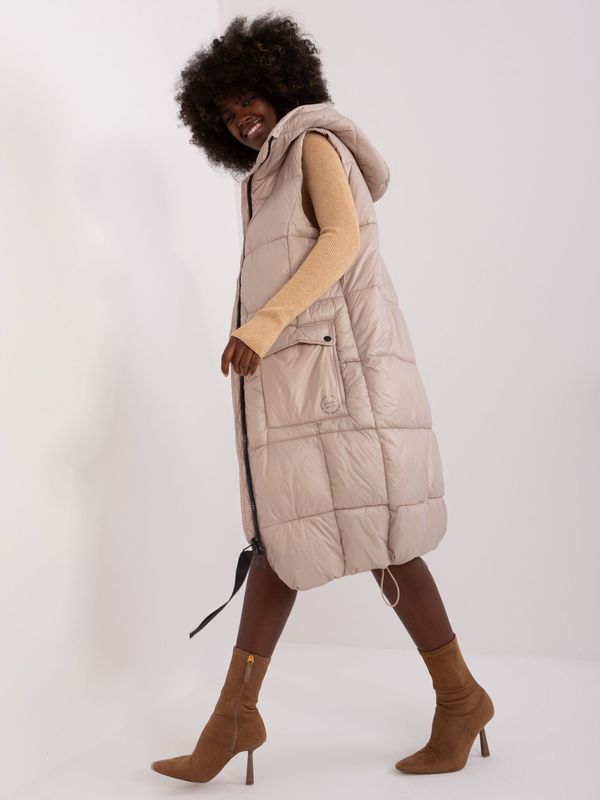 Fashionhunters Beige long vest with hood SUBLEVEL