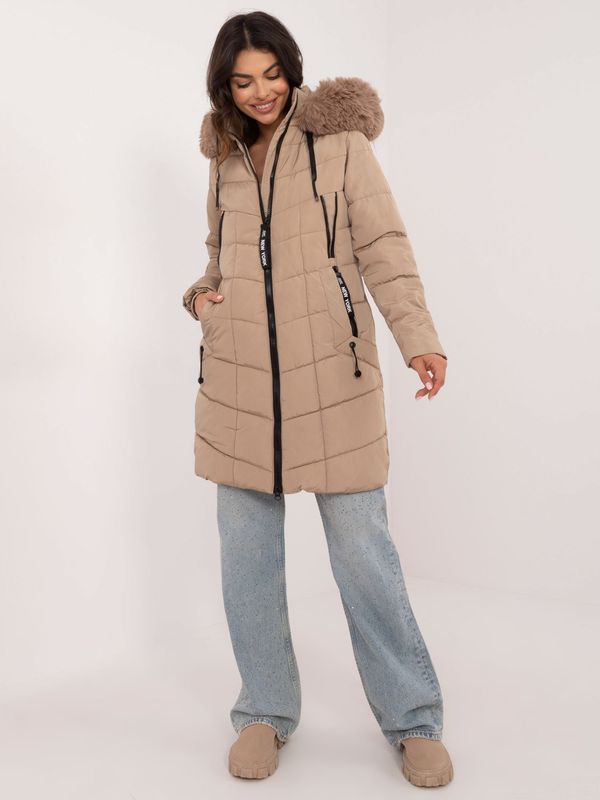 Fashionhunters Beige long winter jacket