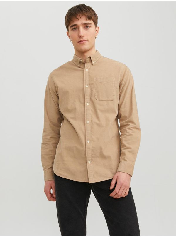 Jack & Jones Beige Mens Corduroy Shirt Jack & Jones Classic - Men