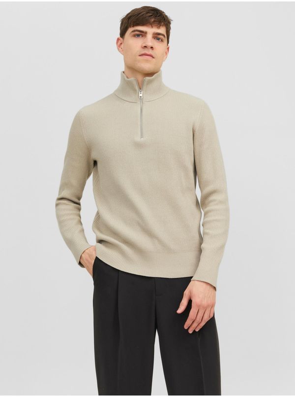 Jack & Jones Beige Mens Ribbed Sweater Jack & Jones Perfect - Men