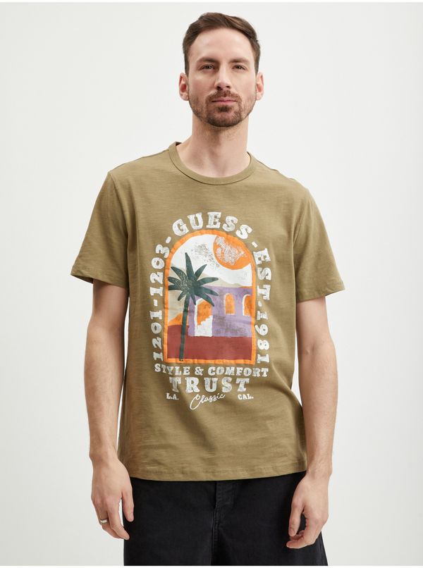 Guess Beige Men's T-Shirt Guess Palm Window - Men