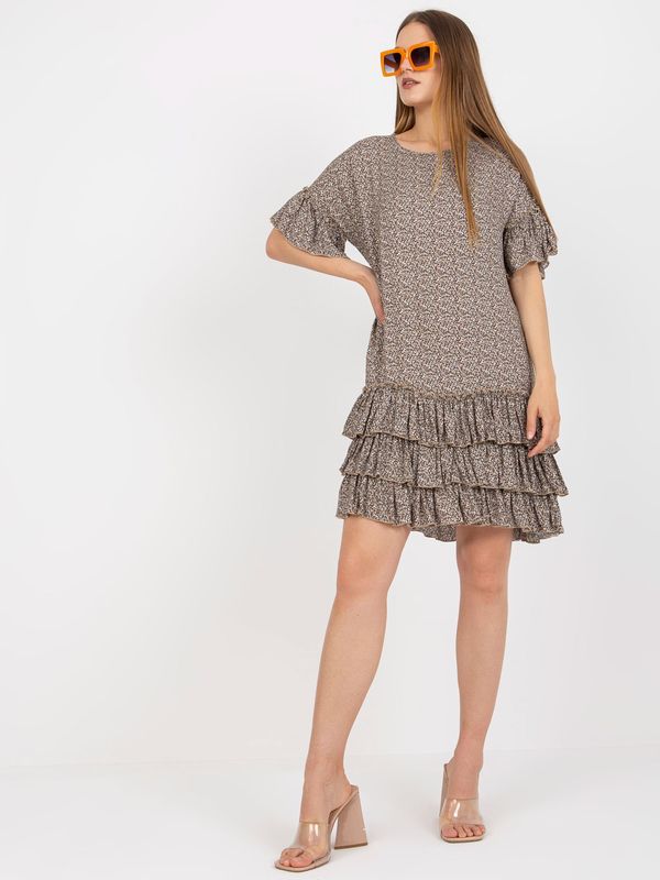 Fashionhunters Beige minidress with frills and short sleeves ZULUNA